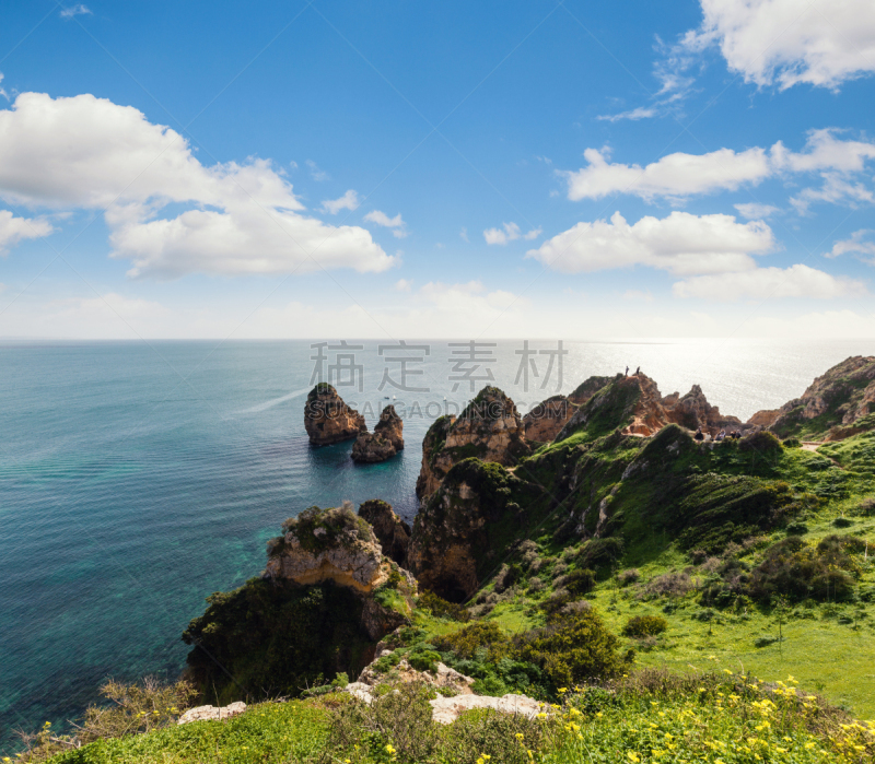 夏天,晴朗,阿尔加威,风景,葡萄牙,海滩,全景,大西洋,海岸线,背景