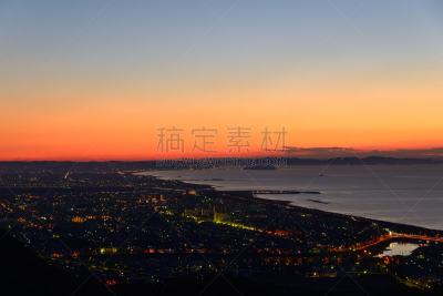 夜晚,美,水平画幅,无人,曙暮光,户外,海滩,黎明,相模湾,城镇