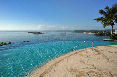 无边际泳池,水,宁静,度假胜地,水平画幅,无人,蓝色,海洋,自然美,华贵