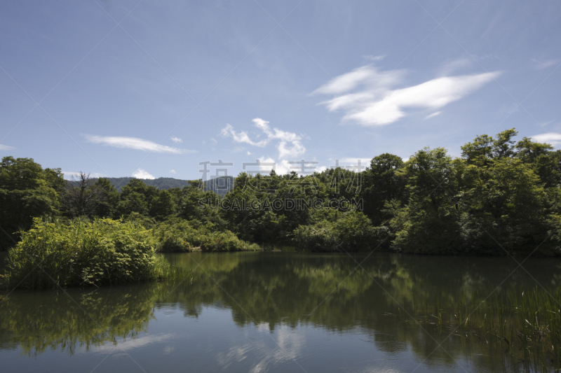 池塘,水,天空,水平画幅,云,地形,长野县,无人,蓝色,日本