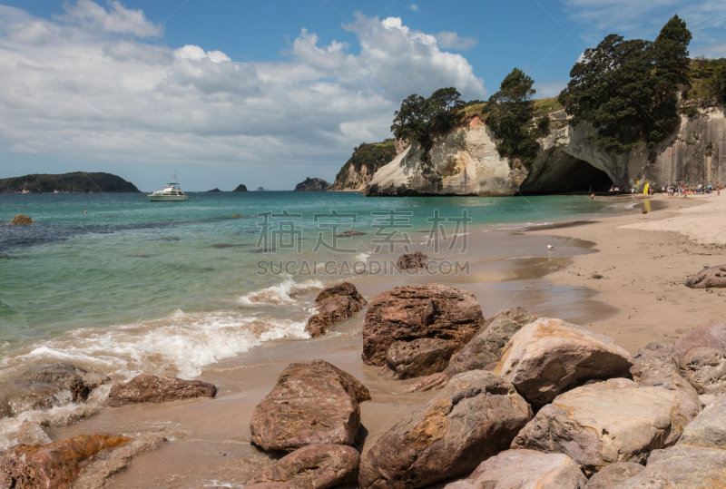 cathedral cove,海滩,科罗曼德尔半岛,水平画幅,沙子,夏天,云景,白色,沙岩,旅游目的地