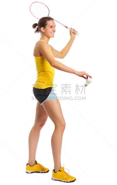 青年女人,羽毛球运动,垂直画幅,制服,仅成年人,青年人,运动,球拍,短裤