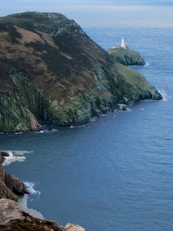 南斯达克灯塔,英国,著名景点,爱尔兰海,海岸线,岩石,水湾,夏天,户外,威尔士