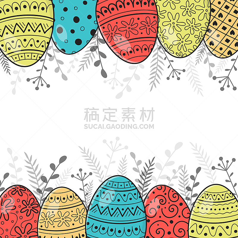 贺卡,复活节彩蛋,矢量,手,留白,可爱的,华丽的,复活节,空的,边框