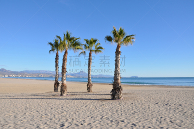 海滩,地中海,黄昏,西班牙,圣胡安,阿利坎特,天空,留白,白色海岸,水平画幅