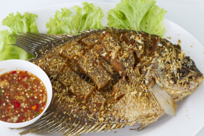 罗非鱼,红色,炸制食物,鱼肉,餐具,水平画幅,膳食,海产,泰国,烹调