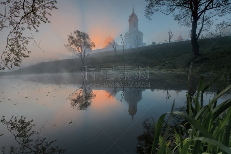 修道院,黎明,俄国东正教,西班牙高铁,自然,灵性,水平画幅,建筑,无人