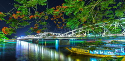 夜晚,桥,董里府,计划书,热带气候,钢铁,香江（越南）,河流,人造建筑,热带树