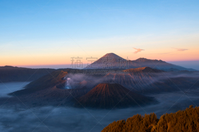 bromo-tengger-semeru national park,爪哇,山,火山,视角,东,印度尼西亚,婆罗摩火山,黎明