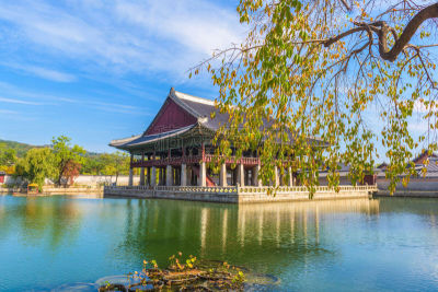 景福宫,首尔,朝鲜半岛,秋天,宫殿,亭台楼阁,水平画幅,无人,户外,都市风景