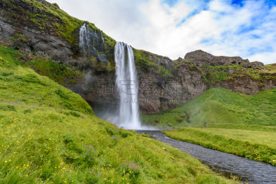 瀑布,冰岛国,塞里雅兰瀑布,夏天,seljalandsfoss waterfall,自然,悬崖,旅游目的地,水平画幅,地形