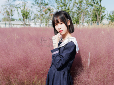中国,日本人,户外,女孩,粉色,生活方式,美,田地,情感,面部表情