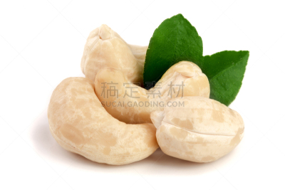 腰果,大特写,叶子,白色背景,分离着色,坚果,素食,干花,科学怪人,干的
