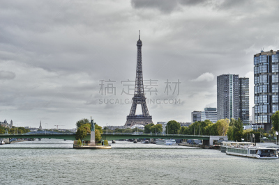 埃菲尔铁塔,塞纳河,水,水平画幅,无人,格勒纳勒桥,户外,都市风景,国际著名景点,著名景点