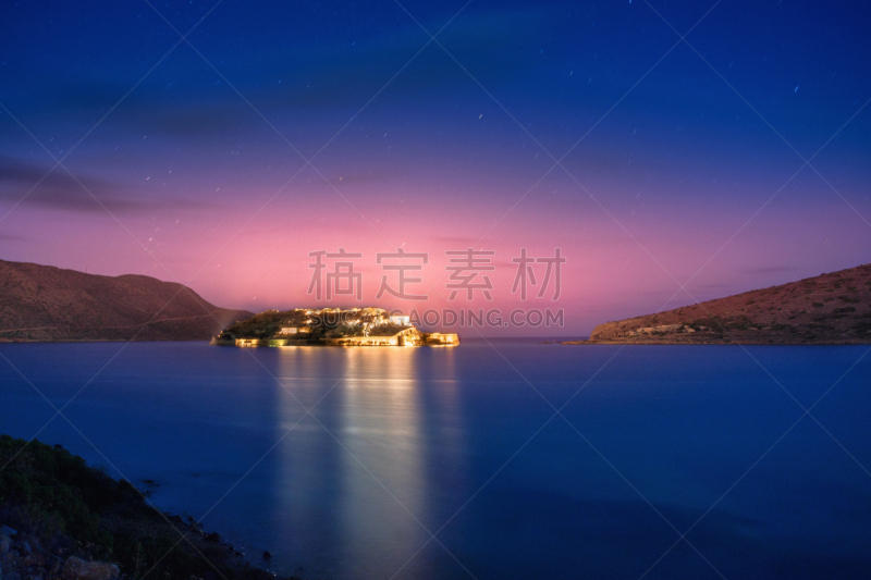 云,夜晚,风景,岛,海洋,斯皮纳隆加,现代,人,图画书,取得