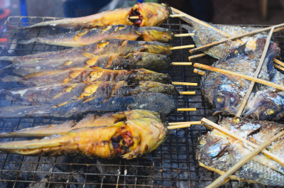 街道,食品,未来,上菜,餐馆,上门送餐服务,鱼食,笛鲷,街头食品,格子烤肉