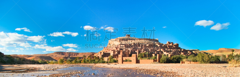 埃本哈杜村庄,摩洛哥,远古的,城市,水平画幅,无人,户外,要塞,棕榈树,田地
