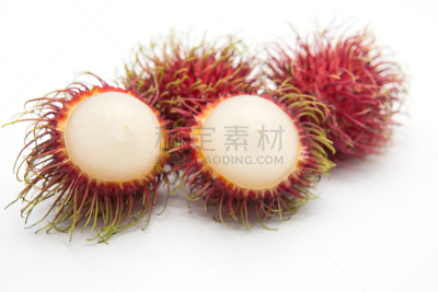 红毛丹,水果,白色背景,甜食,分离着色,选择对焦,水平画幅,无人,特写,泰国