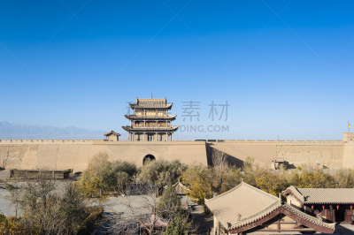 风景,城堡,嘉峪关市,水平画幅,地形,建筑,无人,了望塔,户外