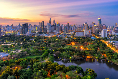 Sunset scence of Bangkok skyline panorama
