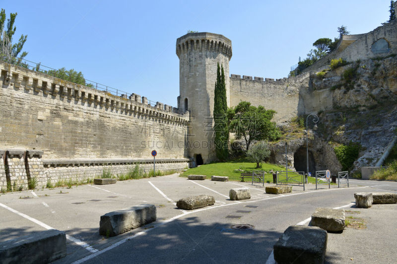 Medieval ramparts at Avignon, a commune in south-eastern France in the department of Vaucluse on the left bank of the Rhône river, famous by his bridge. The ancient town centre is enclosed by its medieval ramparts.