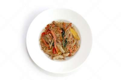 韩式炒粉丝,面条,韩国食物,水平画幅,无人,白色背景,东方食品,白色,韩国,亚洲