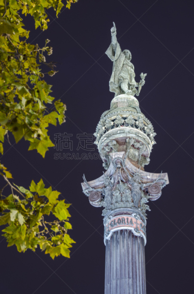 结肠,特拉华,垂直画幅,纪念碑,加泰隆尼亚,夜晚,无人,巴塞罗那,城市,西班牙