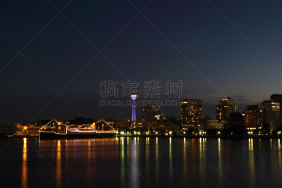 横滨,城市天际线,日本,城市,水,里山,仓库,水平画幅,夜晚,海港