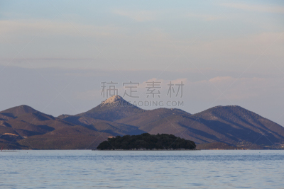 岛,莱夫卡斯,自然,水平画幅,无人,黄昏,户外,面向陆地,海洋,山脉