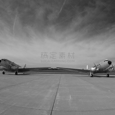 dc-3,一对,航空和环境峰会,航空业,商业金融和工业,无人,黑白图片,方形画幅,飞行器,摄影