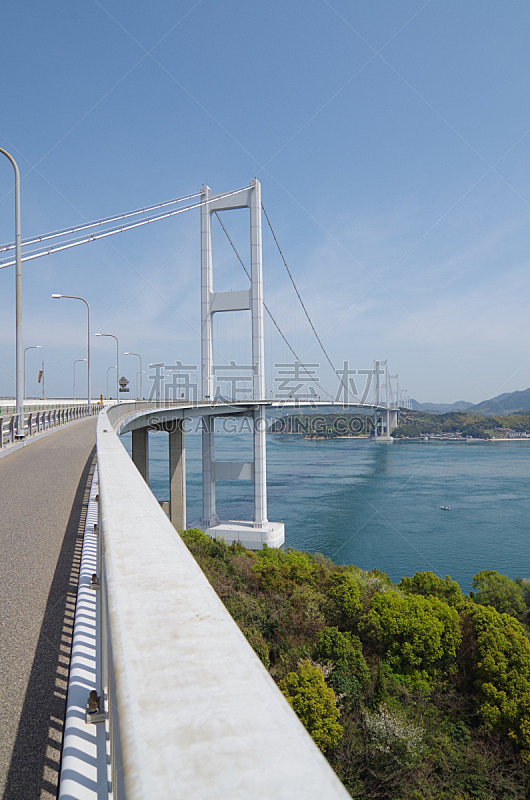 日本,垂直画幅,野外骑行道路,骑自行车,濑户内海,吊桥,海洋,来岛海峡大桥,爱媛县,风景