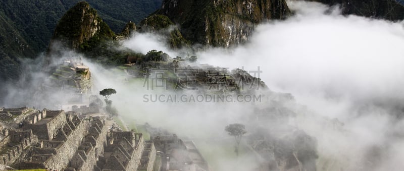 马丘比丘,世界遗产,云,全景,梯田,乌鲁班巴河谷,早晨,太空,瓦依纳皮丘山,印加人文明