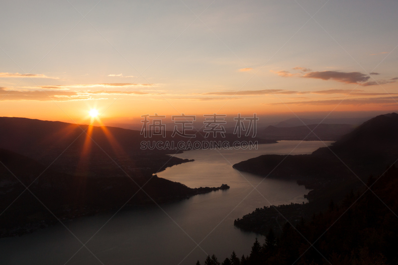 风景,安锡湖,色彩增强,安锡,上萨瓦,水,水平画幅,夜晚,无人,夏天