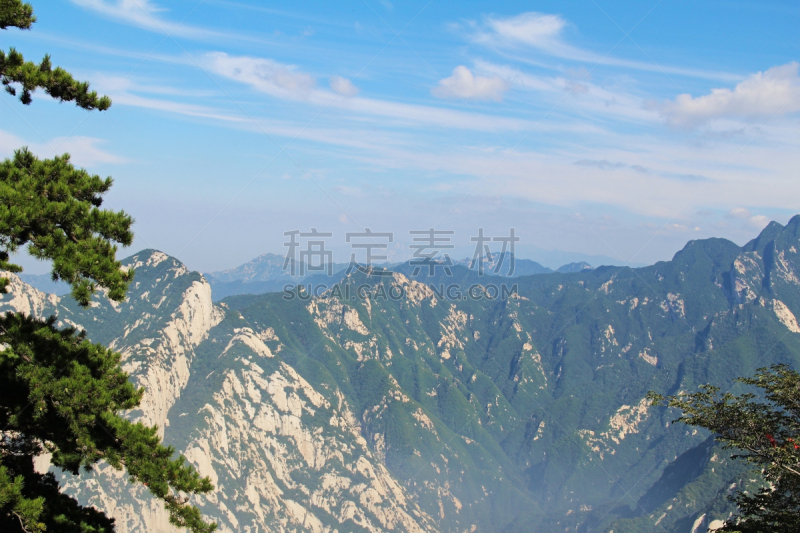 西安,山,中国,华山,掸邦,天空,水平画幅,无人,夏天,户外