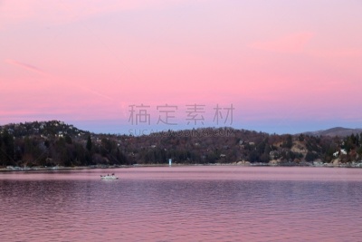 箭头湖,粉色,圣伯纳蒂诺县,圣伯那丁诺,水,水平画幅,山,小木屋,无人,曙暮光