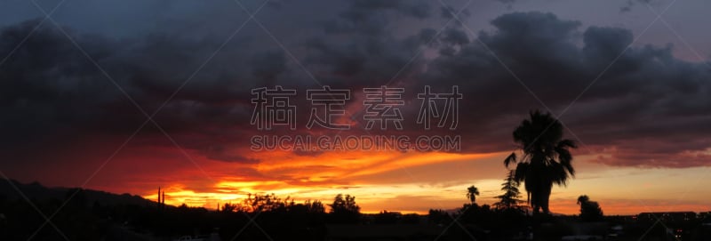 天空,橙色,黑色,留白,水平画幅,山,夜晚,无人,曙暮光,夏天