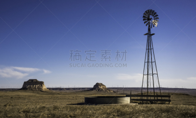风车,平原,波尼族,食槽,科罗拉多州,孤峰群,草原,储油罐,水,天空