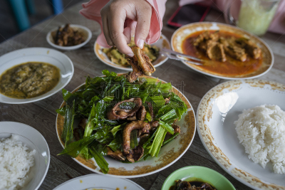 传统,亚齐省,炸鸡,蔬菜,菜单,炸制食物,清新,食品,餐具,餐馆