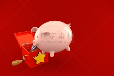 小猪扑满,奇异小人玩具盒,留白,储蓄,水平画幅,消息,盒子,弹性,开着的,彩色背景