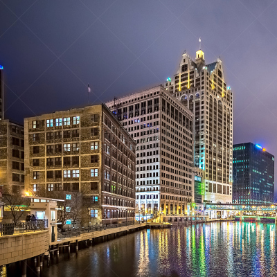 街道,城市,密尔沃基市,密尔沃基河,威斯康星,水,夜晚,忙碌,交通,户外