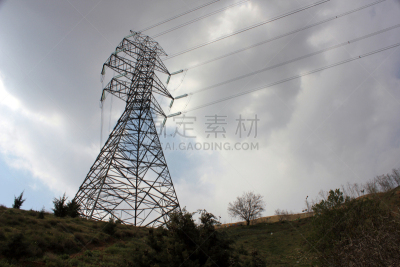 输电塔,阳极,负极,电力电缆,电缆,天空,动物出击,水平画幅,山,能源