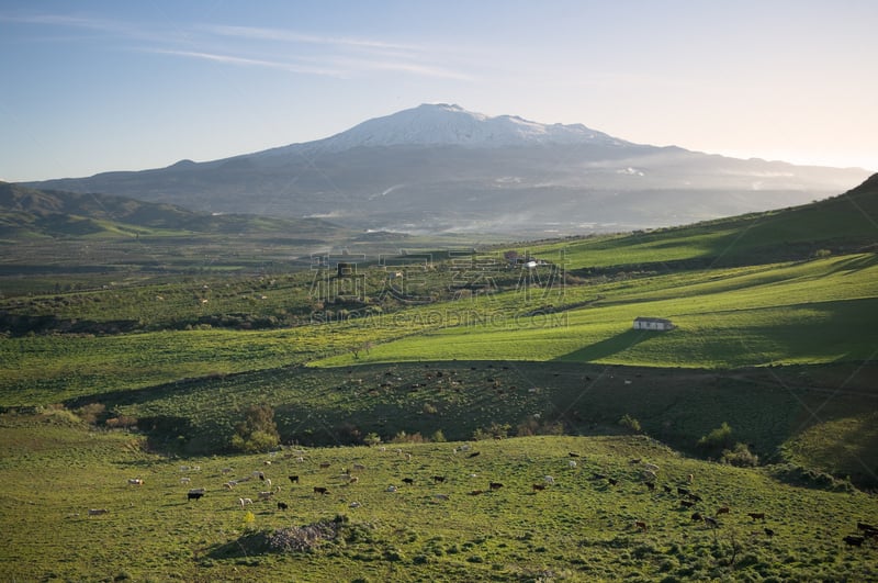 地形,埃特纳火山,火山,天空,草原,水平画幅,山,谷仓,雪,无人