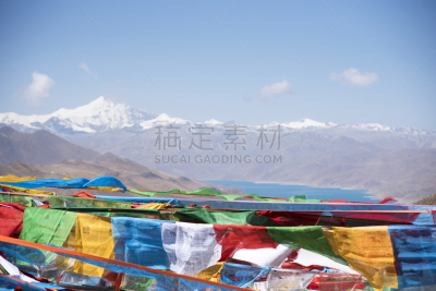 经幡,喜马拉雅山脉,藏族,背景,悬挂的,青藏高原,精神启蒙,高处,山顶,彩色背景