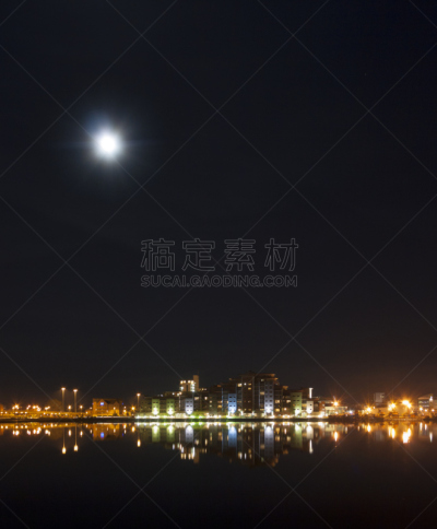 普尔,城市天际线,夜晚,普尔港,救生艇,垂直画幅,旅游目的地,建筑,无人,曙暮光