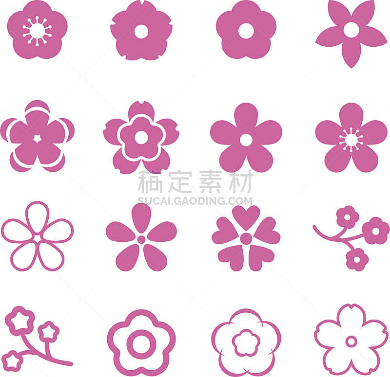 图标集,仅一朵花,樱桃树,计算机图标,樱之花,可爱的,自然,符号,粉色,图像