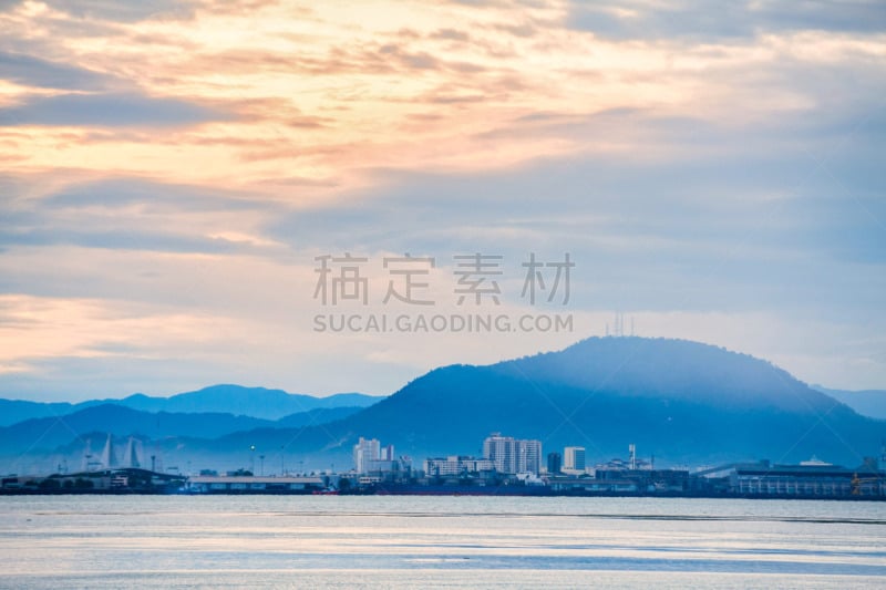 风景,大山脚,水,天空,美,水平画幅,夜晚,无人,早晨,户外