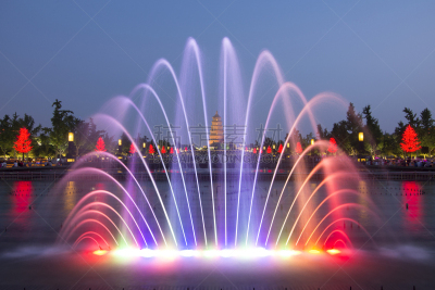 喷泉,过去,建筑,塔,芝加哥海空秀,大雁塔,西安,陕西省,水,水平画幅