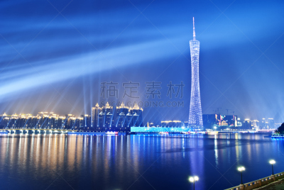 广州,水平画幅,夜晚,无人,海港,户外,滨水,都市风景,著名景点,照明设备