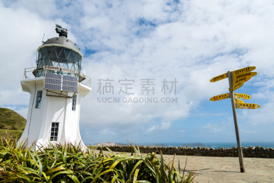 cape reinga,水平画幅,枝繁叶茂,山,无人,南太平洋,夏天,户外,灯塔楼,草