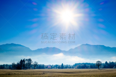 阿尔卑斯山脉,天空,水平画幅,伦格里斯,巴特特尔茨－沃尔夫拉策豪森县,无人,伊萨尔河,户外,卡尔文德尔山脉,巴伐利亚